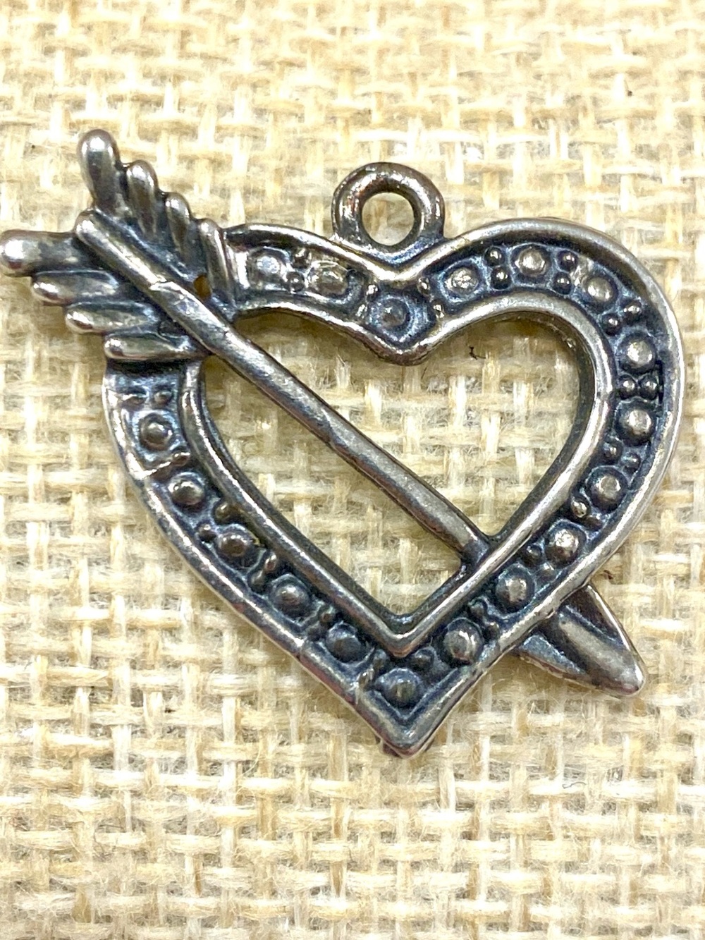Vintage Silver-Tone Heart and Arrow Pendant Charm